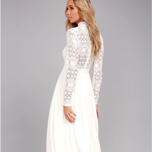 Lulu's White Lace Long Sleeve Maxi Dress